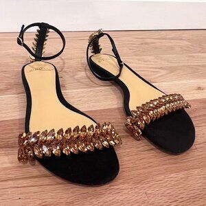 Rare! Alexandre Birman Elina Suede Crystal Ankle-strap Flat Sandal - Size 39